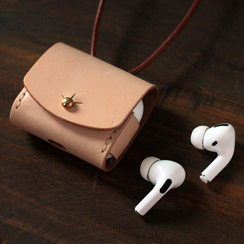Handmade Veg-tanned Leather Cute Earbud Case Vintage Cable Organizer