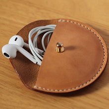Load image into Gallery viewer, MerrySix Handcrafted Veg-tanned Leather Cute Earbud Coin Case Wire Organizer

