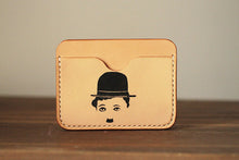 Load image into Gallery viewer, MerrySix Crafts Hand Drawing Charlie Chaplin Card Holder Handmade RFID Leather Business Card Case Wallet
