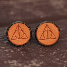 Load image into Gallery viewer, Harry Potter Deathly Hallows Symbol Handmade Leather Men&#39;s Cufflinks
