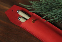 Load image into Gallery viewer, MerrySix Crafts 100% Hand-Stitched Cute Red Pencil Case Veg-tanned Leather Pen Pouch Bag
