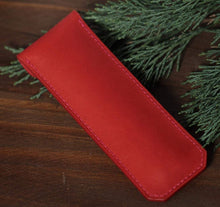 Load image into Gallery viewer, MerrySix Crafts 100% Hand-Stitched Cute Red Pencil Case Veg-tanned Leather Pen Pouch Bag
