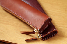 Load image into Gallery viewer, MerrySix Crafts Handmade Cute Small Brown Pencil Case Veg-tanned Leather Pen Pouch Bag
