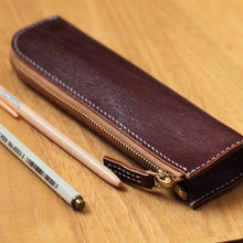 Load image into Gallery viewer, MerrySix Crafts Handmade Cute Small Maroon Pencil Case Veg-tanned Leather Pen Pouch Bag
