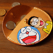 Load image into Gallery viewer, MerrySix Handcrafted Veg-tanned Leather Cute Cable Wire Organizer Doraemon Coin Purse
