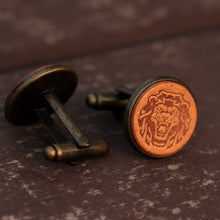 Load image into Gallery viewer, Vintage Lion Handcrafted Leather Cufflinks for Men at MerrySix
