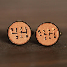 Load image into Gallery viewer, Handmade 6-Speed Gear Shift Car Cufflinks for Men Leather Cuff Links
