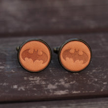 Load image into Gallery viewer, Superhero Batman Cufflinks for Men Handmade Leather Cuff Links
