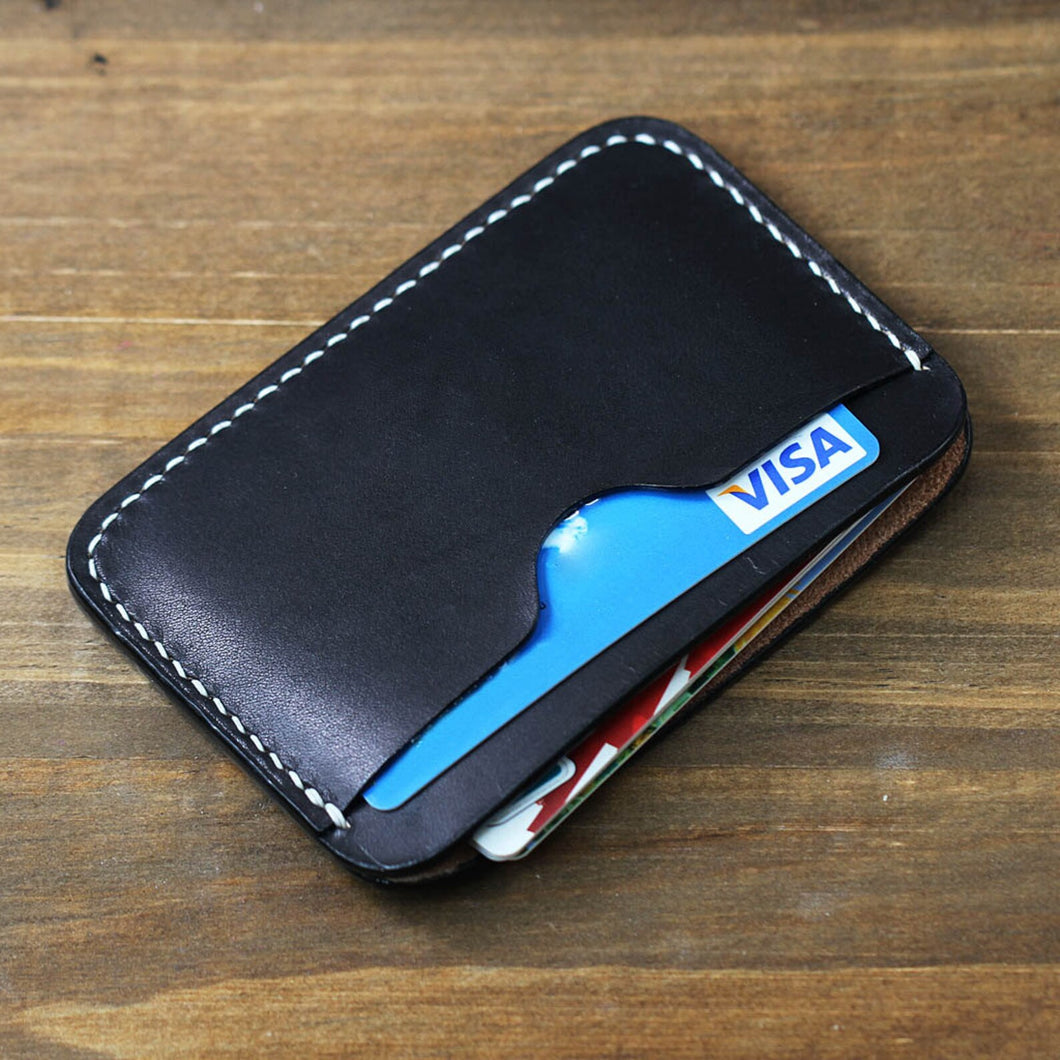 MerrySix Crafts Handcrafting Slim Black Minimalist Card Holder Wallet Handmade RFID Leather Business Card Case