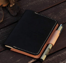 Load image into Gallery viewer, MerrySix Handmade Veg-tanned Leather Black Field Note Book Cover Journal Dairy

