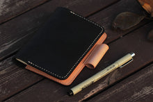 Load image into Gallery viewer, MerrySix HandCrafts Handmade Veg-tanned Leather Black Field Note Book Cover Journal Dairy
