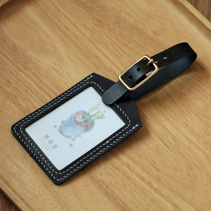MerrySix Crafts Handcrafting Slim Black Luggage Tag RFID Leather Business Card Holder Wallet Wrist Strap for Men & Women