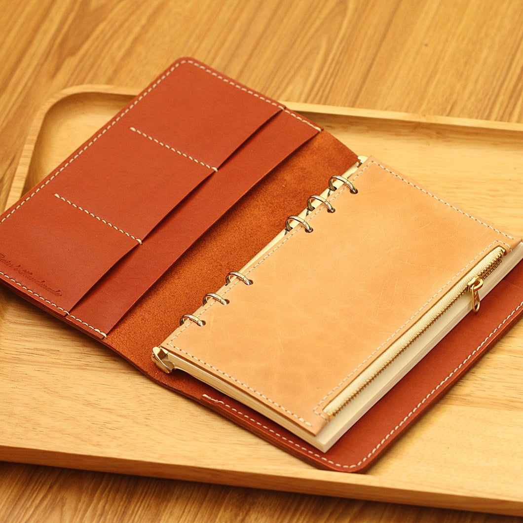 MerrySix Crafts Handmade Veg-tanned Leather Reddish Brown Field Note Book Cover Journal Diary