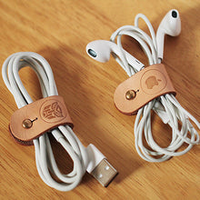Load image into Gallery viewer, MerrrySix Crafts  Handmade Veg-tanned Leather Cute Earbud Cable Manage Wire Organizer
