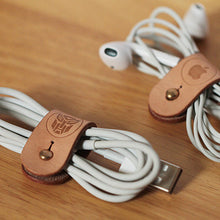 Load image into Gallery viewer, MerrySix Crafts  Handcrafted Veg-tanned Leather Cute Earbud Cable Manage Wire Organizer
