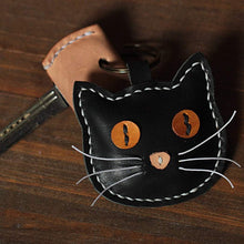 Load image into Gallery viewer, MerrySix Crafts Handmade Cute Cat Key Chain Veg-Tanned Leather Personalized Animal Bag Charm
