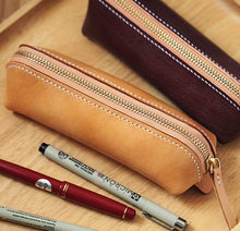 Load image into Gallery viewer, MerrySix Handmade Crafts 100% Hand-Stitched Cute Small Pencil Case Veg-tanned Leather Pen Pouch Bag
