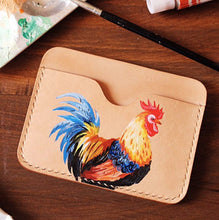Load image into Gallery viewer, MerrySix Crafts Hand Drawing Lovely Cock Card Holder Handmade RFID Leather Business Card Case Wallet
