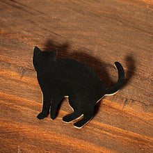 Load image into Gallery viewer, MerrySix Handmade Crafts Black Cat Leather Brooch Pin for Men Handcrafted Bag Charm for Women
