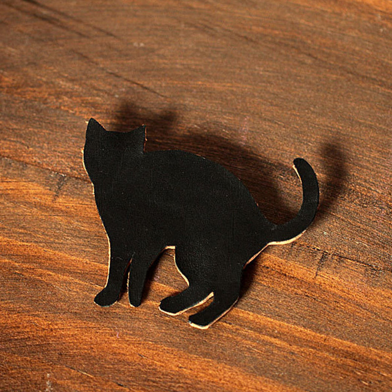 MerrySix Handmade Crafts Black Cat Leather Brooch Pin for Men Handcrafted Bag Charm for Women