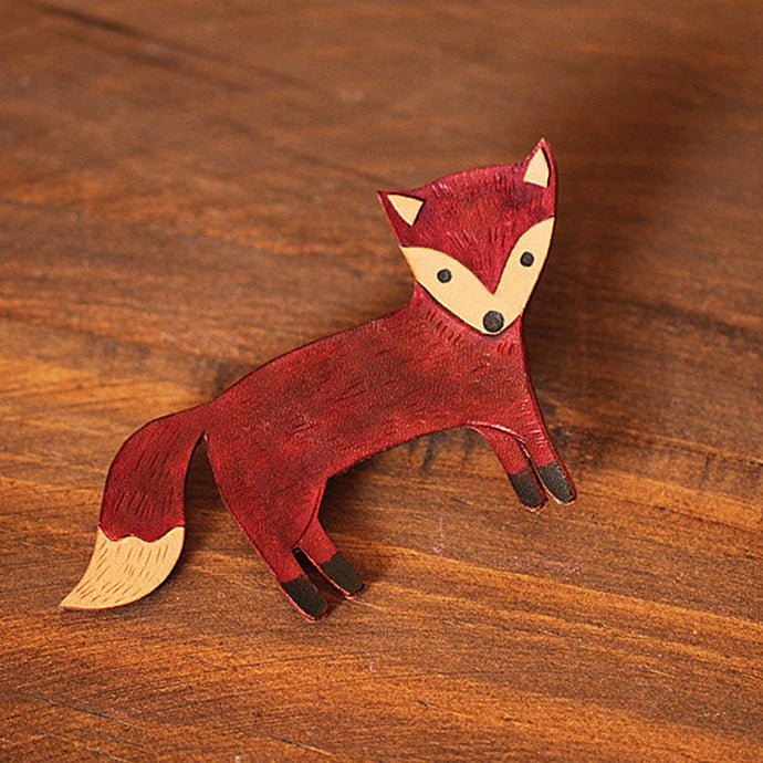 MerrySix Hand Crafts Handmade Cute Fox Leather Brooch Pin for Men Vintage Bag Charm for Women