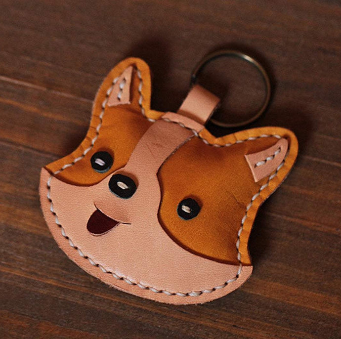 MerrySix Crafts Handmade Corgi Dog Key Chain Veg-Tanned Personalized Cute Animal Key Ring