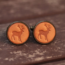 Load image into Gallery viewer, Elk Pattern Handcrafted Leather Cufflinks for Men
