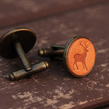 Load image into Gallery viewer, Elk Pattern Handmade Leather Cufflinks for Men
