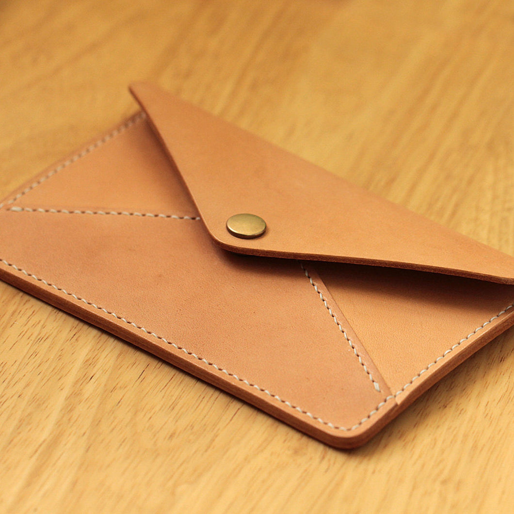 MerrySix Crafts Handmade Veg-tanned Leather Women Wallet Slim Envelope Purse, Natural Color Clutch Bag