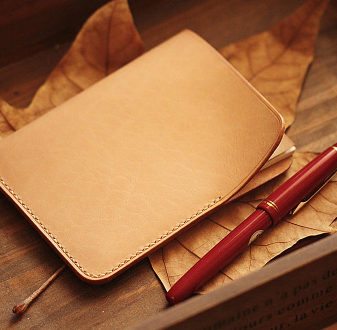 MerrySix Crafts 100% Hand-Stitched Veg-tanned Leather Natural Field Note Book Cover