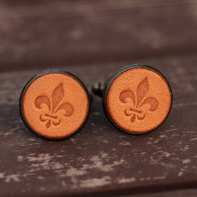 Load image into Gallery viewer, Fleur de Lis Handcrafted Leather Cufflinks for Men
