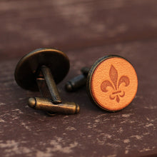 Load image into Gallery viewer, Fleur de Lis Handmade Leather Cuff Links for Men
