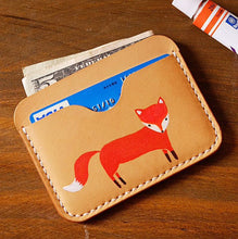 Load image into Gallery viewer, MerrySix Crafts Hand Drawing Cute Fox Card Holder Handmade RFID Leather Business Card Case Wallet
