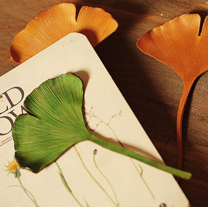MerrySix Crafts Handmade Ginkgo Veg-Tanned Personalized Cute Leaf Bookmark