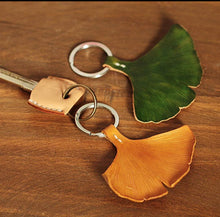 Load image into Gallery viewer, MerrySix Crafts Handmade Ginkgo Veg-Tanned Personalized Cute Leaf Key Chain
