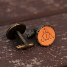Load image into Gallery viewer, Harry Potter Deathly Hallows Symbol Handmade Leather Cufflinks for Men
