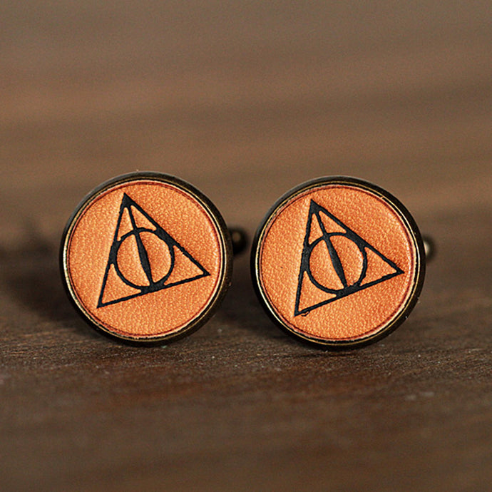 Harry Potter Deathly Hallows Symbol Handcrafted Leather Men's Cufflinks