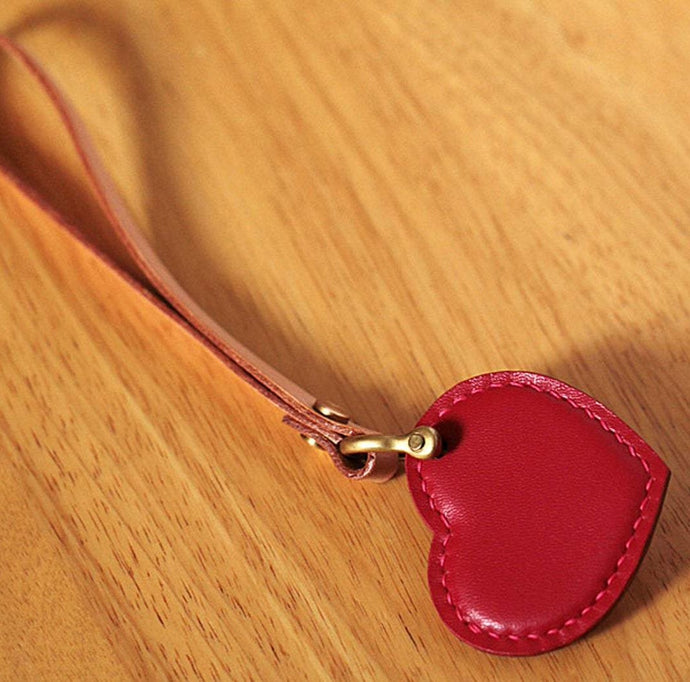 MerrySix Crafts Handmade Cute Heart Key Chain Veg-Tanned Leather Personalized Bag Charm