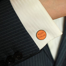 Load image into Gallery viewer, MerrySix Handcrafted &quot;Keep Calm &amp; Carry On&quot; Leather Wedding Initial Cufflinks for Men
