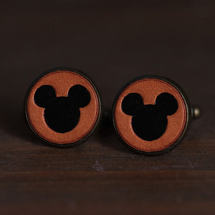 Mickey Mouse Cufflinks for Men Handcrafted Leather Cuff Links