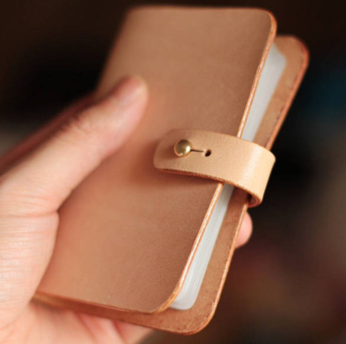 MerrySix Crafts Handcrafting Slim Card Holder Sleeves RFID Leather Business Card Holder Wallet for Men & Women