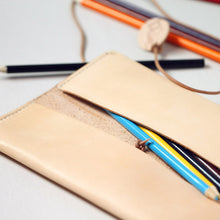 Load image into Gallery viewer, MerrySix Crafts 100% Hand-Stitched Cute Natural Pencil Case Veg-tanned Leather Pen Pouch Bag
