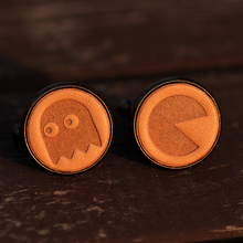 Load image into Gallery viewer, Pac-Man Doodle Handmade Leather Men&#39;s Cufflinks
