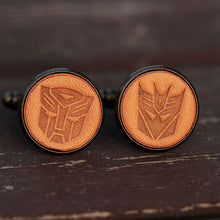 Load image into Gallery viewer, Transformers Optimus Prime &amp; Decepticons Handcrafted Leather Cufflinks for Men
