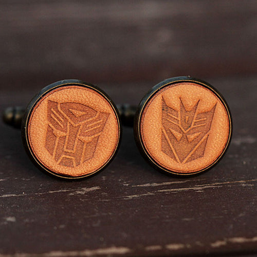 Transformers Optimus Prime & Decepticons Handcrafted Leather Cufflinks for Men