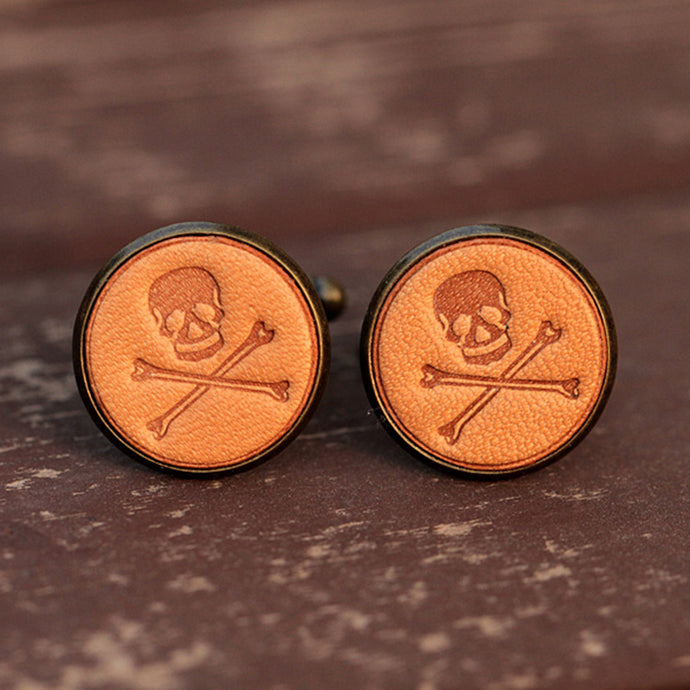 Handcrafted Skull Leather Cufflinks for Men