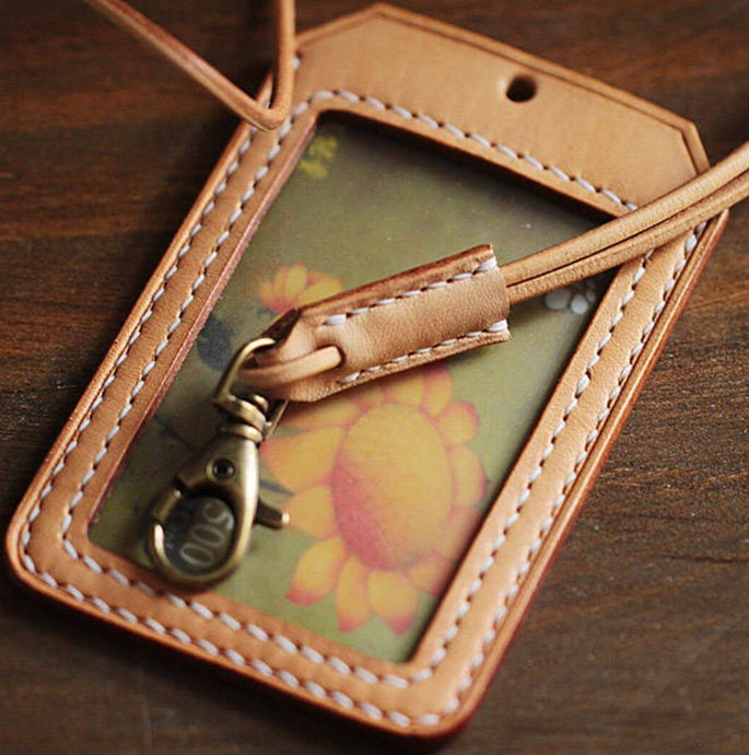 MerrySix Crafts Handcrafting Slim Minimalist Wallet with Neck Lanyard Handmade RFID Leather Business Card Holder Wallet for Men & Women