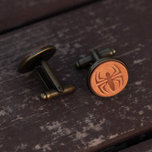 Load image into Gallery viewer, Spider-Man Cuff Links Handcrafted Superhero Leather Cufflinks for Men
