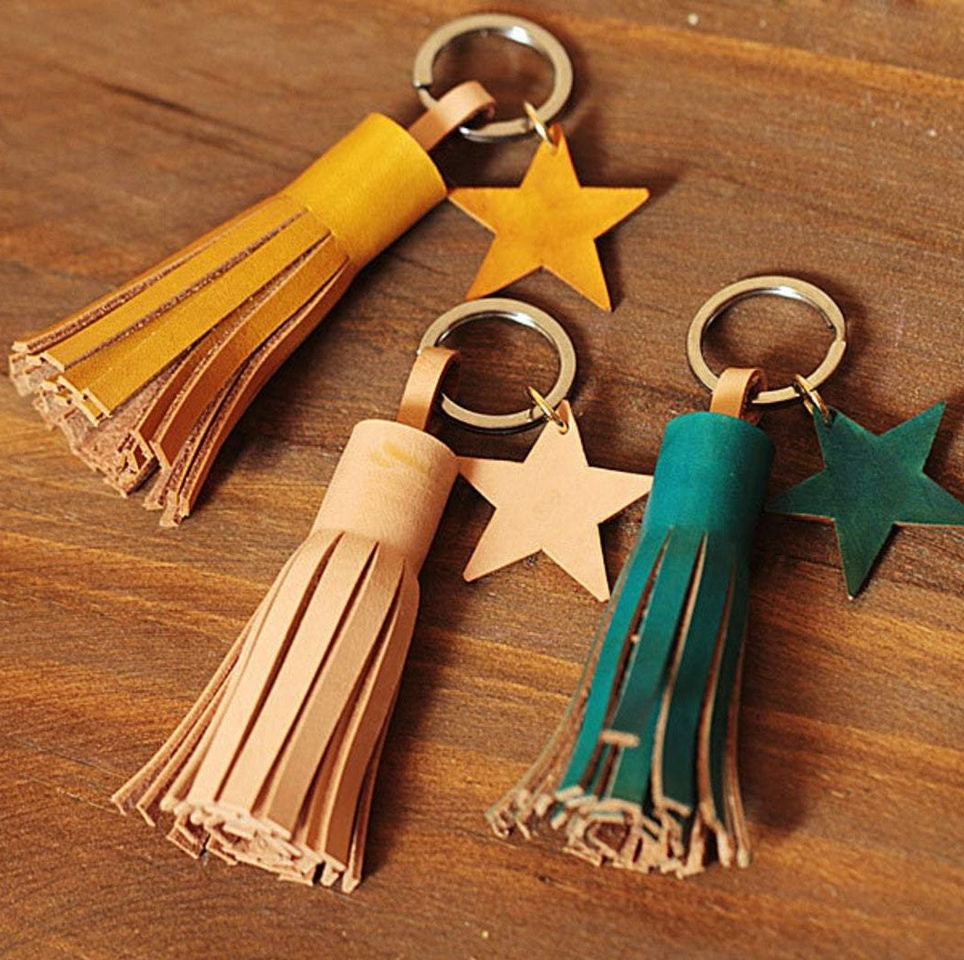 MerrySix Crafts Handmade Cute Tassel Key Chain Veg-Tanned Leather Personalized Bag Charm