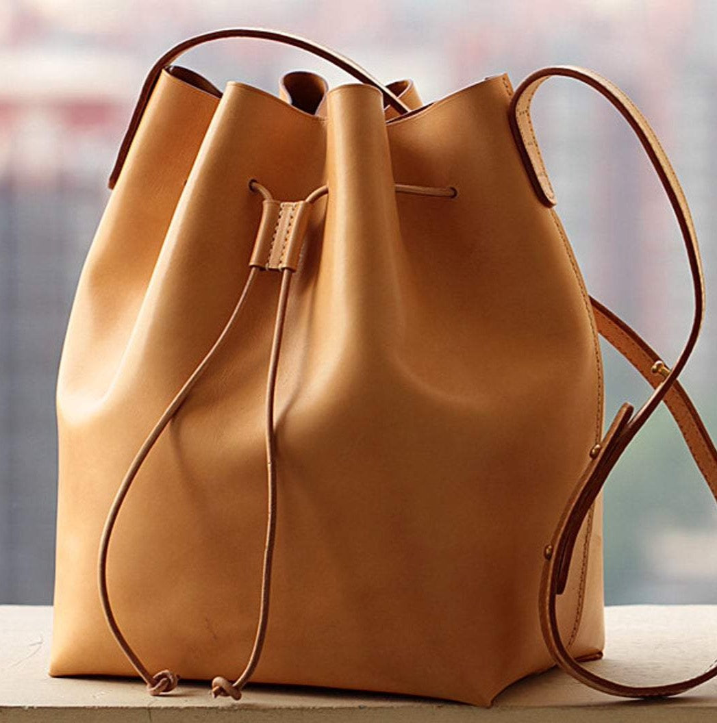 MerrySix Crafts Handmade Women's Veg-Tanned Leather Tote Bag, Natural Simple Lady Shoulder Handbag Purse